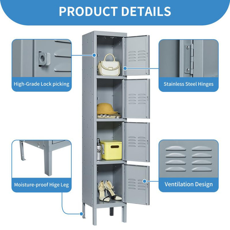 BIZOE 66" Metal Locker with Lock, Storage Locker with 4 Door
